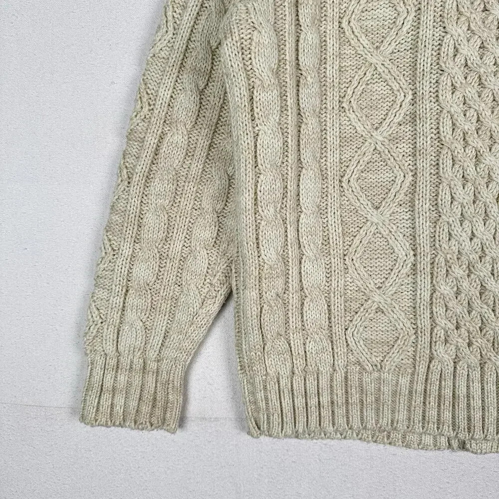 Vintage Thane Men’s Fisherman Cable Knit Cardigan Sweater Acrylic Cream‎ Medium